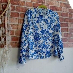 SHEIN White Blouse with Blue Floral Print